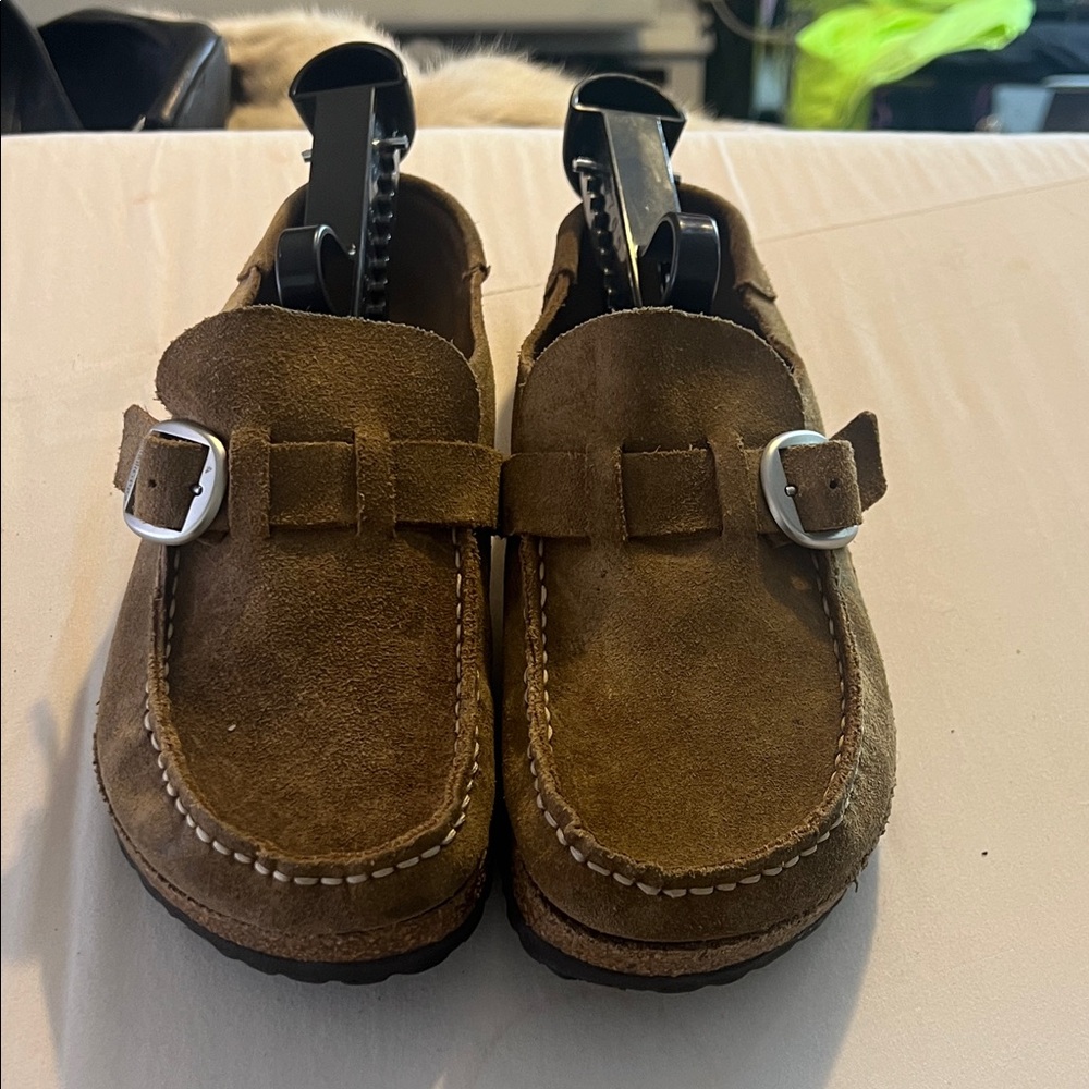 Birkenstock Brown Suede Moccasins with Buckle